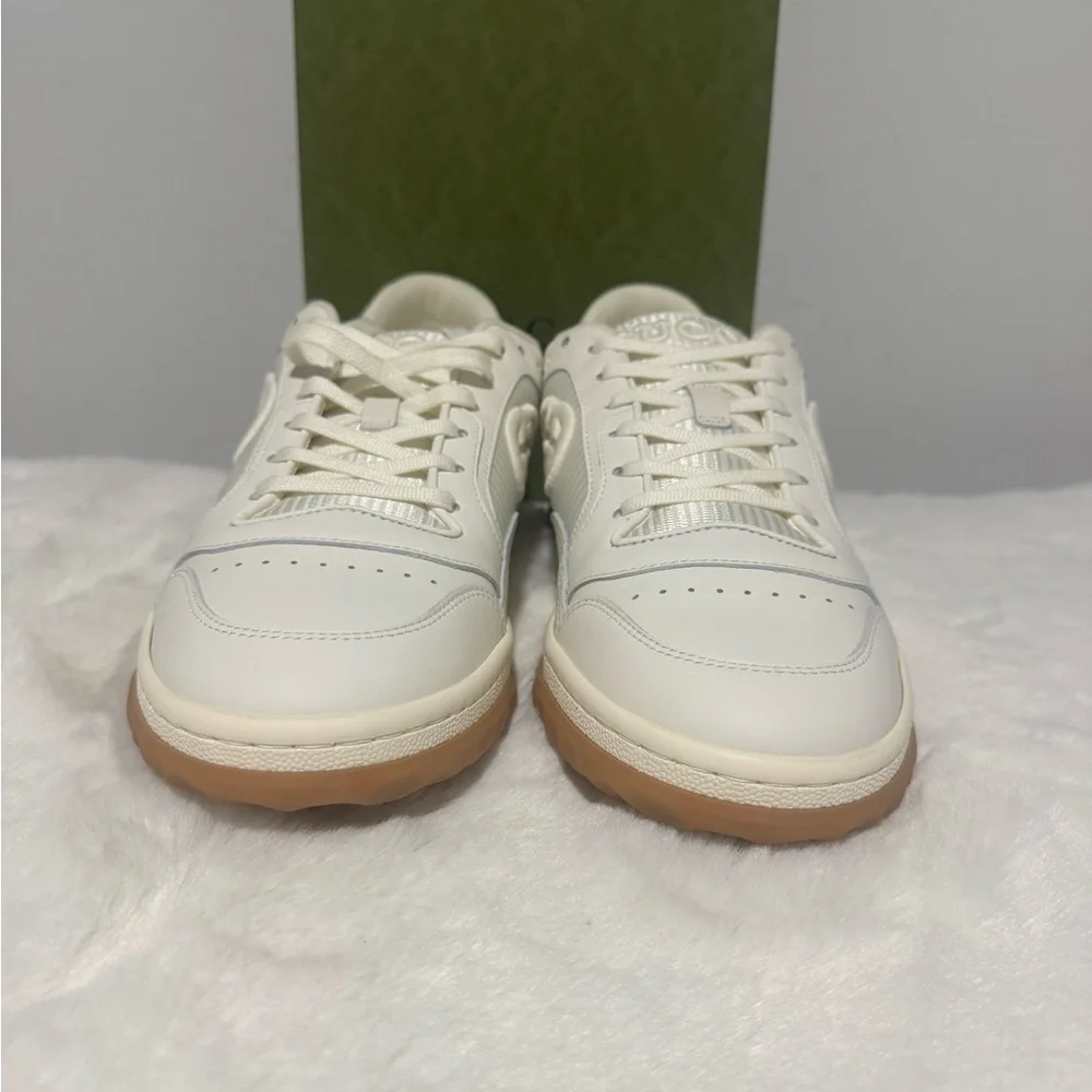 Gucci Cream White Leather Low-Top Sneakers with Gum Sole